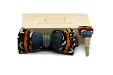 Elegant Philadelphia Feather Bow Tie  Lapel Pin Set - Handmade Wedding