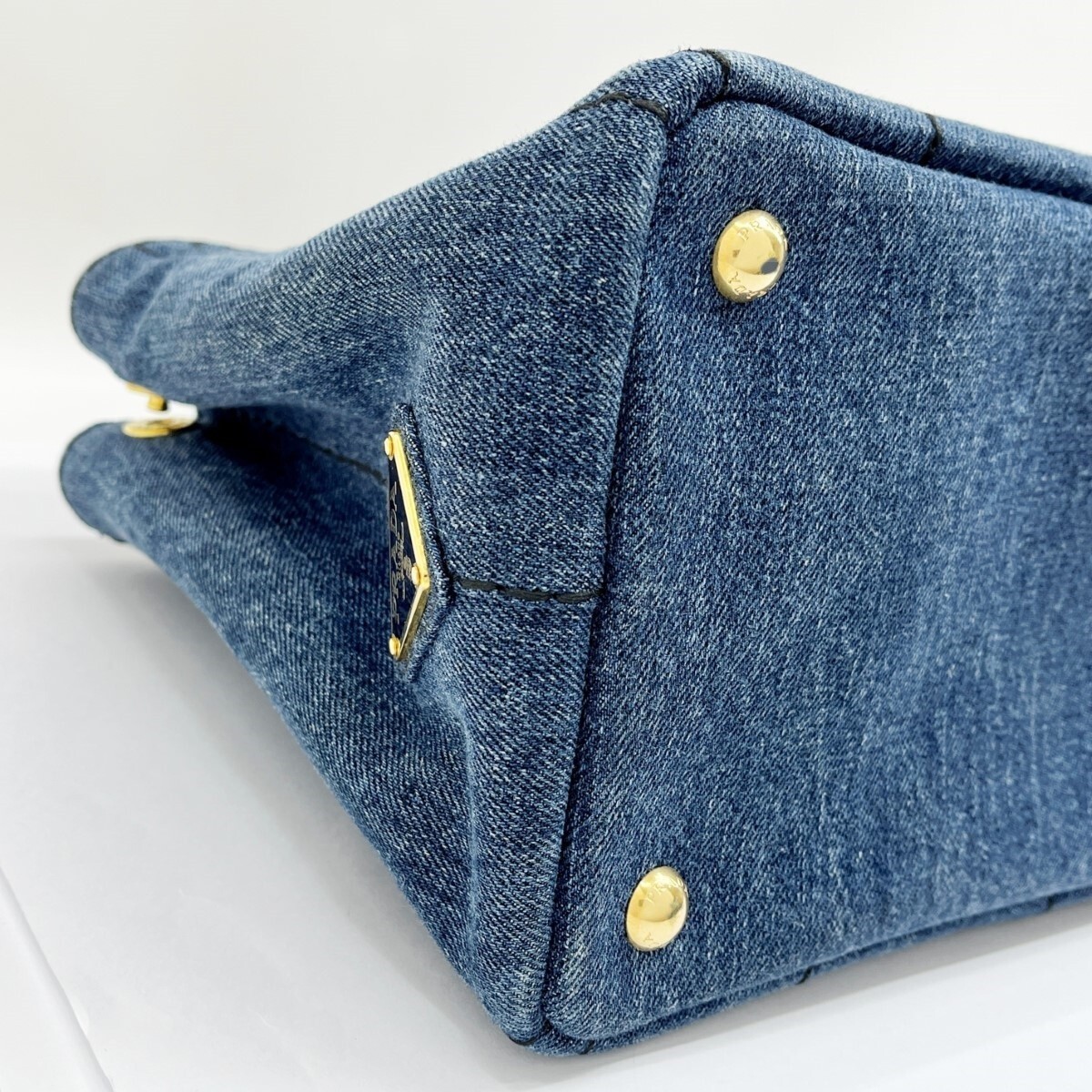 PRADA Tote Bag CANAPA 2way Denim Cloth Bag with Guarantee Card Blue Slightly Wor thumbnail 6