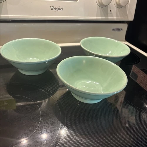 Vintage Chefsware Made in USA #546 Set 3 Jadeite Green Pottery Bowl 6.75” Soup