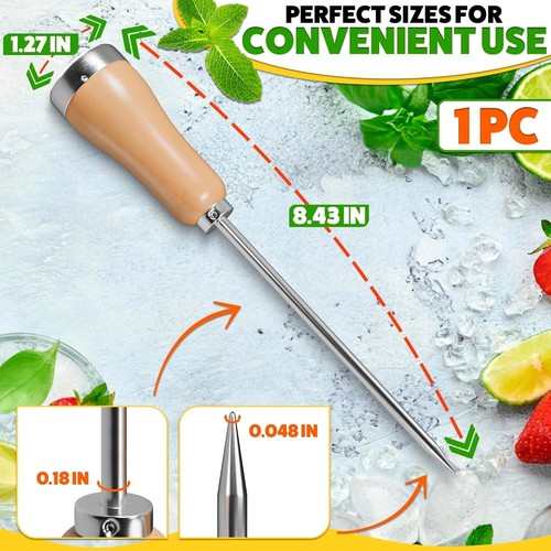 Premium Stainless Steel Ice Pick with Wooden Handle - 8.43-Inch Kitchen Tool - Picture 4 of 11