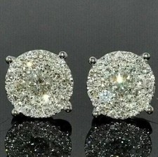 2 Ct Round Cut Lab Created Diamond Cluster Stud Earrings 14K White Gold Plated
