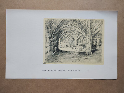 Birkenhead Priory: The Crypt, Cheshire - Antique Print - 1930