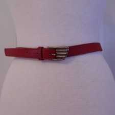 Red Skinny Waist Accent Belt Omega Genuine Leather