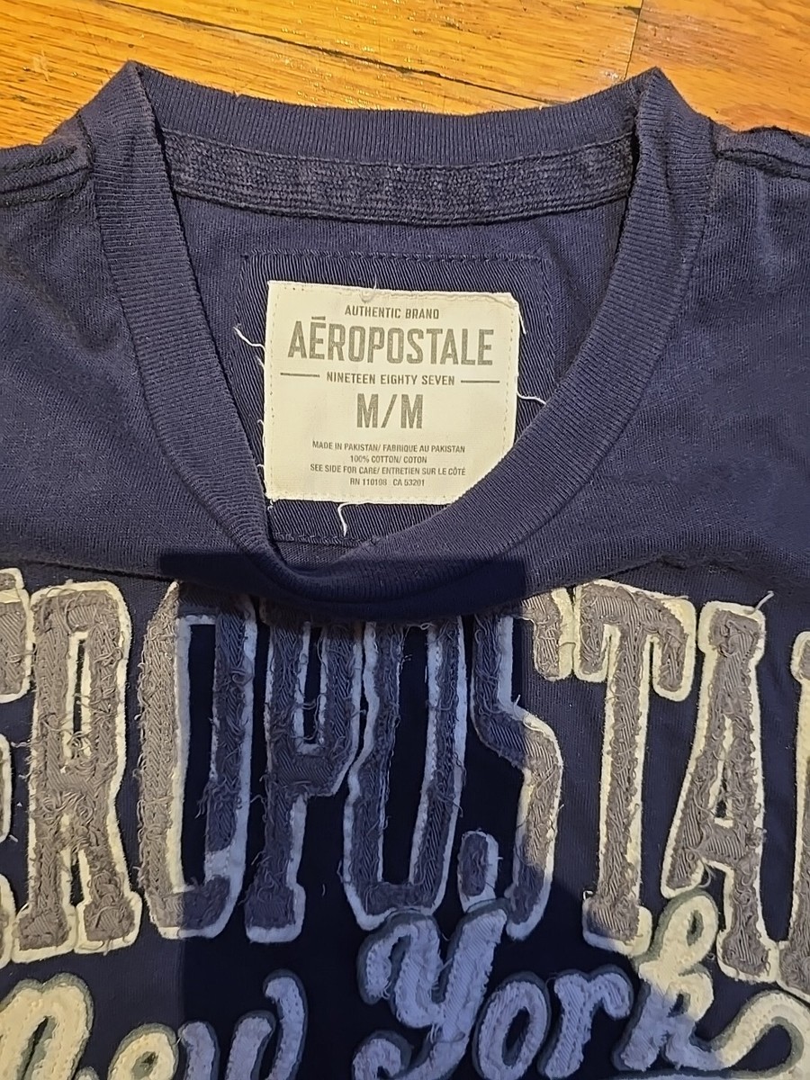 Aeropostale New York Est. 1987 Textured Logo T-Shirt Blue Large