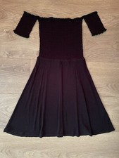 Boohoo Black Shirred Bodice Bardot Dress size 6