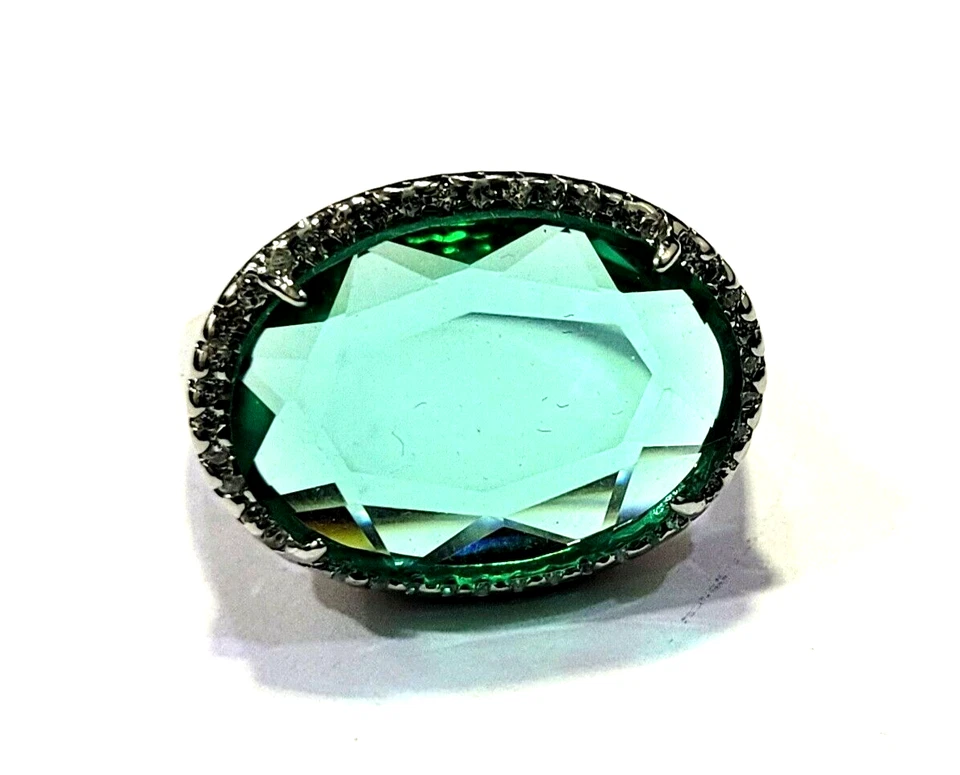 925 Argento Sterling Donna Misura Anello 7.75 Con Ovale Finta Verde Smeraldo Gem - Immagine 2 di 4