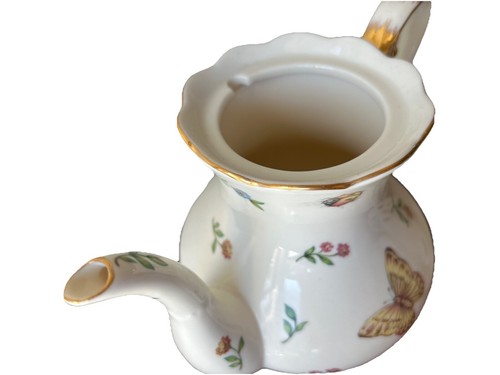 Burton & Burton Morning Meadows Teapot Cup Saucer Set Butterflies Bugs Gold Trim - Picture 12 of 23