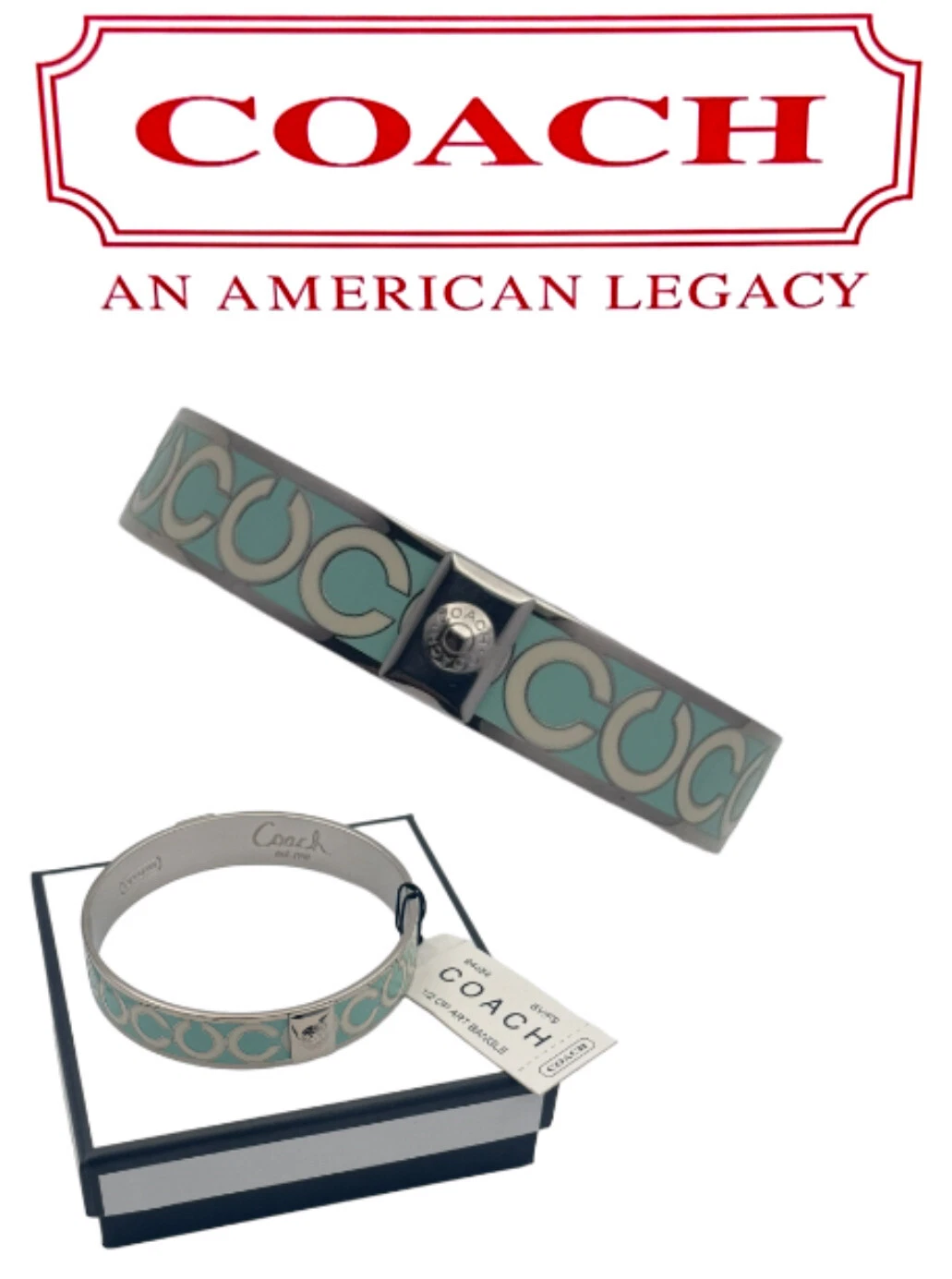 Bracciale Braccialetto Coach Vintage Mezzo Pollice Verde Fuoco Mare Argento Op Art C Regalo