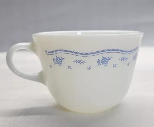 VINTAGE Pyrex Morning Blue Coffee / Tea Cup Milk Glass 2 3/4" tall