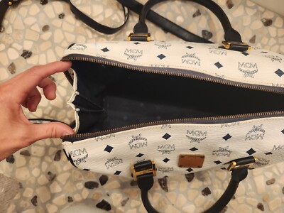 MCM Vintage White Monogram Visetos Boston Bag with BONUS Matching