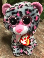NWT ~ Ty Beanie Boos TASHA  Gray Pink Spotted 6” Leopard Plush Pink Glitter Eyes