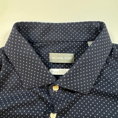 Michael Kors Slim Fit Fine Gauge Knit Men's Size 2XL Blue Polka Dot Casual Shirt - Picture 3 of 16