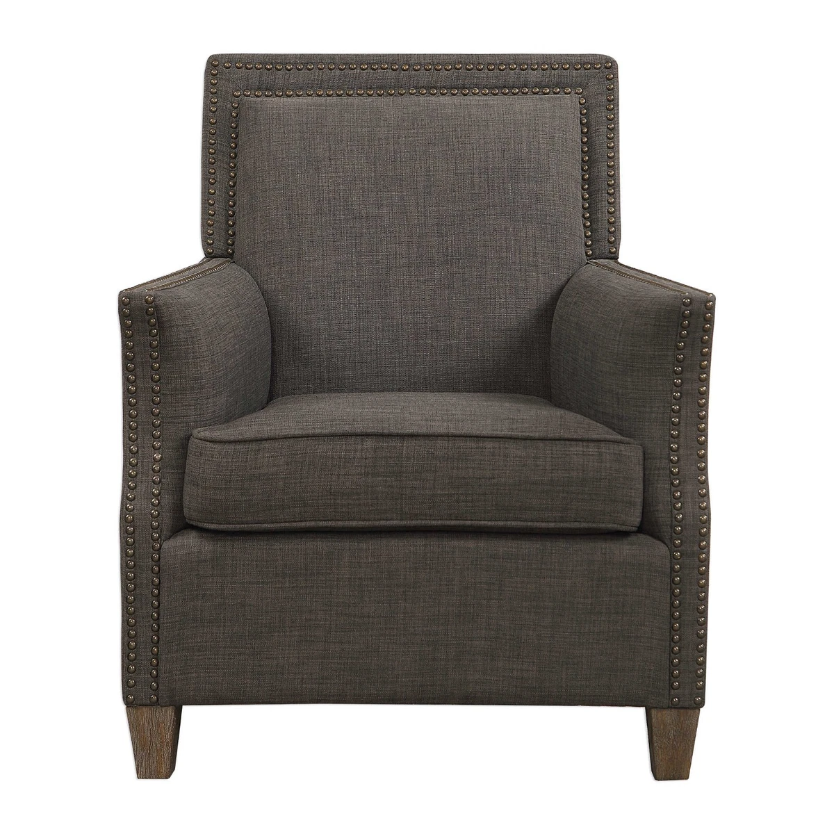 Charcoal Gray Plush Arm Club Chair Mid Century Nailhead Trim Dark