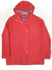 VTG Polo Ralph Lauren Hooded Rain Coat Mens S Solid Red Plaid Madras Lining 