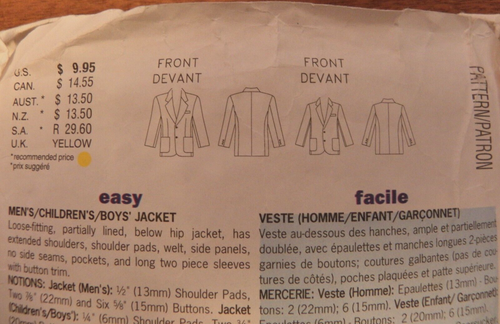 (1999) Butterick 5957 Mens Boys Fitted Lined Jacket Cut size S-XL Complete. - Picture 6 of 10