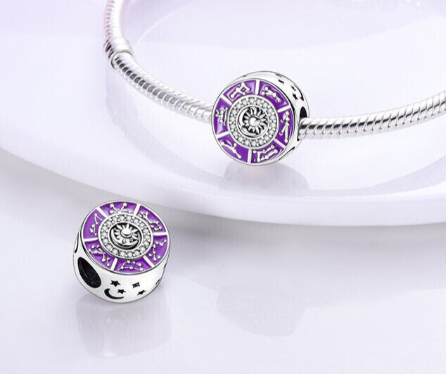 Zodiac Constellation Birthstone Horoscope Charm in 925 Sterling Silver