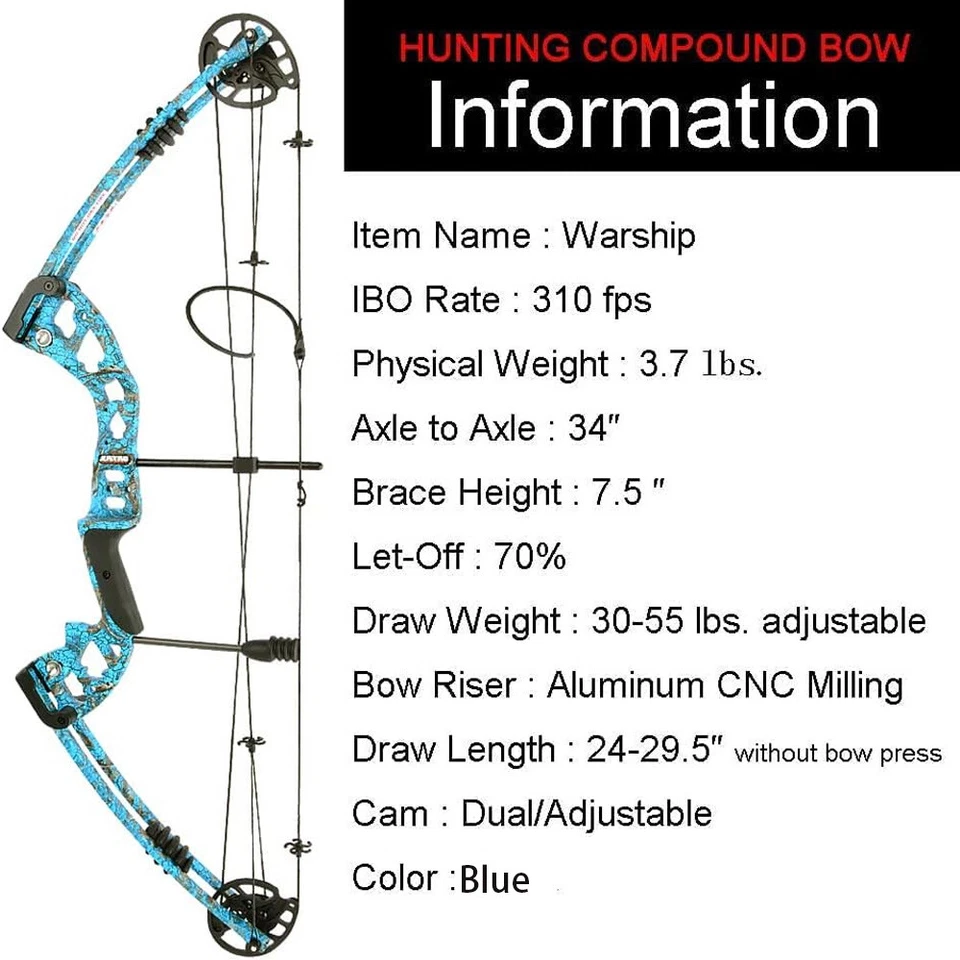 310FPS Archery Compound Bow Set 30-55lbs Adjustable Fishing Hunting Shooting RLH - Image 4 of 4