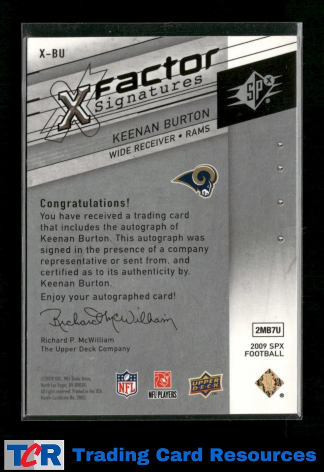 2009 SPx #X-BU Keenan Burton X-Factor Signatures Auto - Image 2 of 2