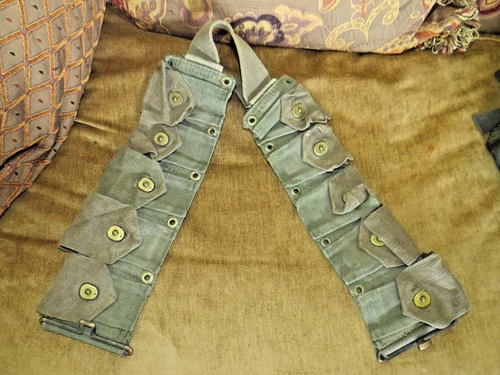 VINTAGE ORIGINAL WW1 WW2 ARMY MILITARY CANVAS AMMO SNAP POUCH FIELD GEAR BELT