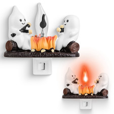 2Pcs Ghost Campfire Flickering Flame Night Light Indoor 3D Funny Halloween Night