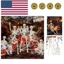 5 Pack Posable Skeleton Halloween Decorations, 16in Halloween Skeleton Decor-...
