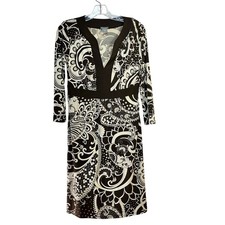 Ann Taylor Shift Dress V-Neck Empire Waist Brown & Beige Stretchy Women's Size 4