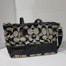 Coach Signature F1077-F15188 Canvas Large Tote Diaper Shoulder Bag Black/Cream