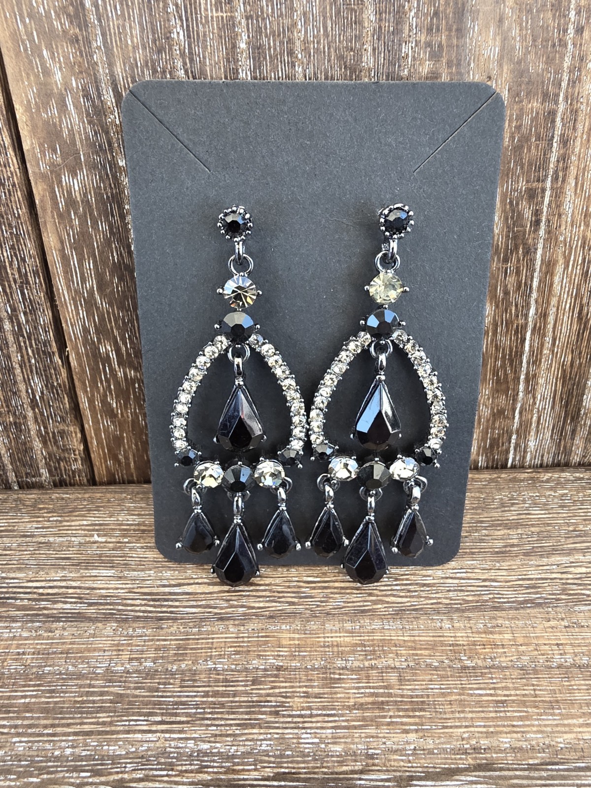 dramatic black  rhinestone earrings. - image 1