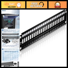 24-Port Blank Keystone Patch Panel 1U Rackmount, Metal Housing for Cat6 Jacks, B