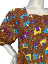 Vintage 1960s Design House Mod Elephant Hippie Tunic Smock Apron Top small