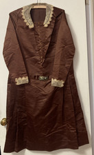 Edwardian 1920 1930 Vtg Brown Tea Dress Silk Satin Drop Waist Belt Button Lace C