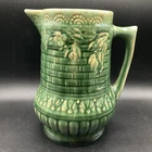 Antique 1920's Art Deco Roseville? Pottery Pitcher Green Grapevine Basket Weave
