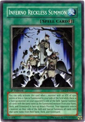 Inferno Reckless Summon - DP2-EN025 - Super Rare - Unlimited Edition - Damaged