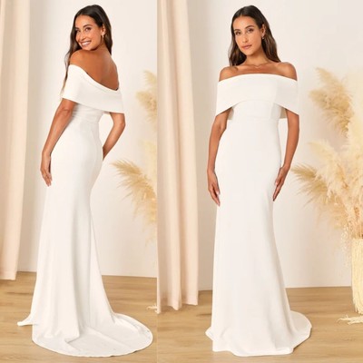Lulus Womens Exceptional Romance White Off the Shoulder Mermaid Maxi Dress XL