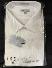 Ike Behar 18.5 32/33 White Solid Pleated Tuxedo Shirt Regular Collar