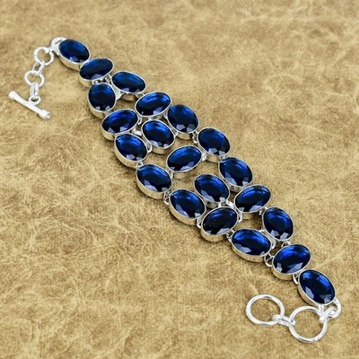 Natürlicher Iolith Edelstein Armband 925 Sterling Silber Handarbeit Oval Schm...