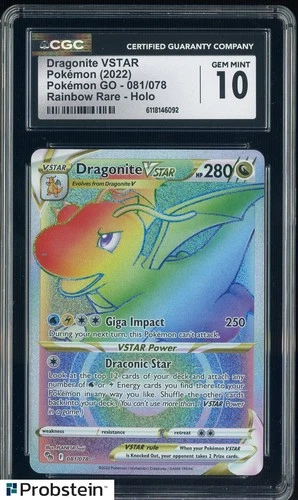 2022 Pokemon GO 081/078 Dragonite VSTAR Rainbow Rare Holo CGC 10 GEM MINT