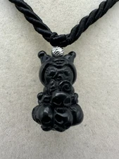 Alashan Agate Kuromi Pendant on Rope with Sterling Silver Accent 