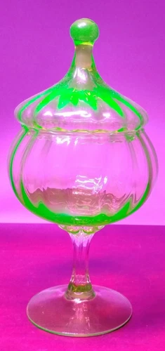 Vintage MCM Uranium Candy Dish 12" Italian Art Glass Apothecary Circus Tent Lid