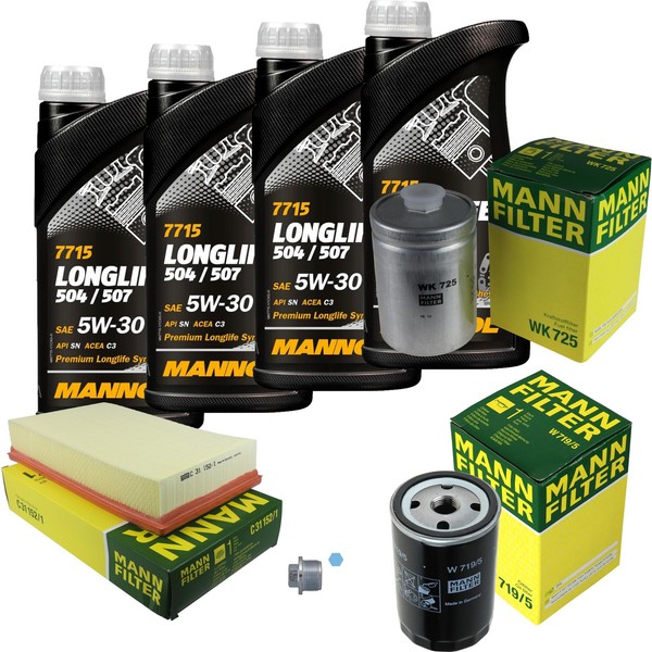 Mann Inspektionspaket 4L Mannol Longlife 504/507 5W-30 FüR Audi 80 2.0 E 1.6E-image