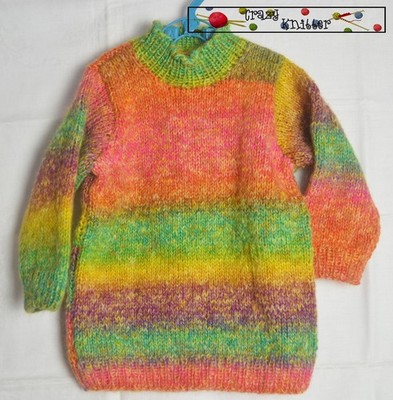 Handgestrickte Kinder Tunika Pullover bunt Wolle Mohair 3-4 Jahre