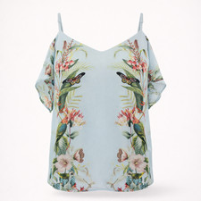 Oasis Blouse Pale Blue  Cold Shoulder Top Floral Fitzwilliam Museum Cambridge