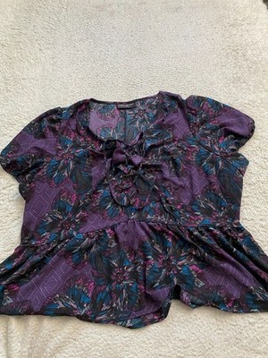 Lane Bryant Women Floral Ruffle Short Sleeve V-Neck Blouse Multicolor Size 24