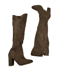 Top Moda Whisky brown faux suede tall boots block heel side zip closure size 6.5