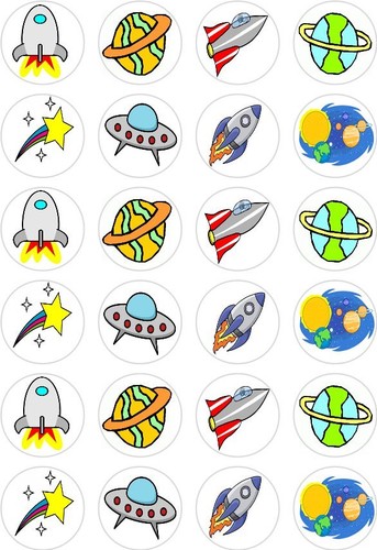 24 Space Ship Rocket Planets Cupcake Fairy Cake Toppers Edible Rice ...
