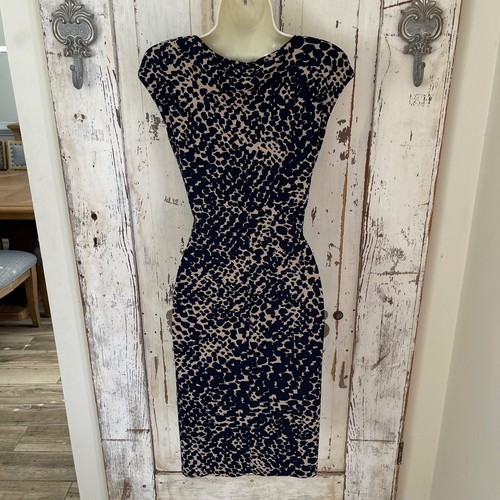 Ralph Lauren Size 4 Navy Blue Beige Polka Dot Sheath Career Wrap Woman's Dress - Picture 7 of 9