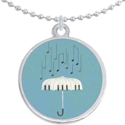 Piano Umbrella Falling Notes Round Pendant Necklace Beautiful Fashion Jewelry
