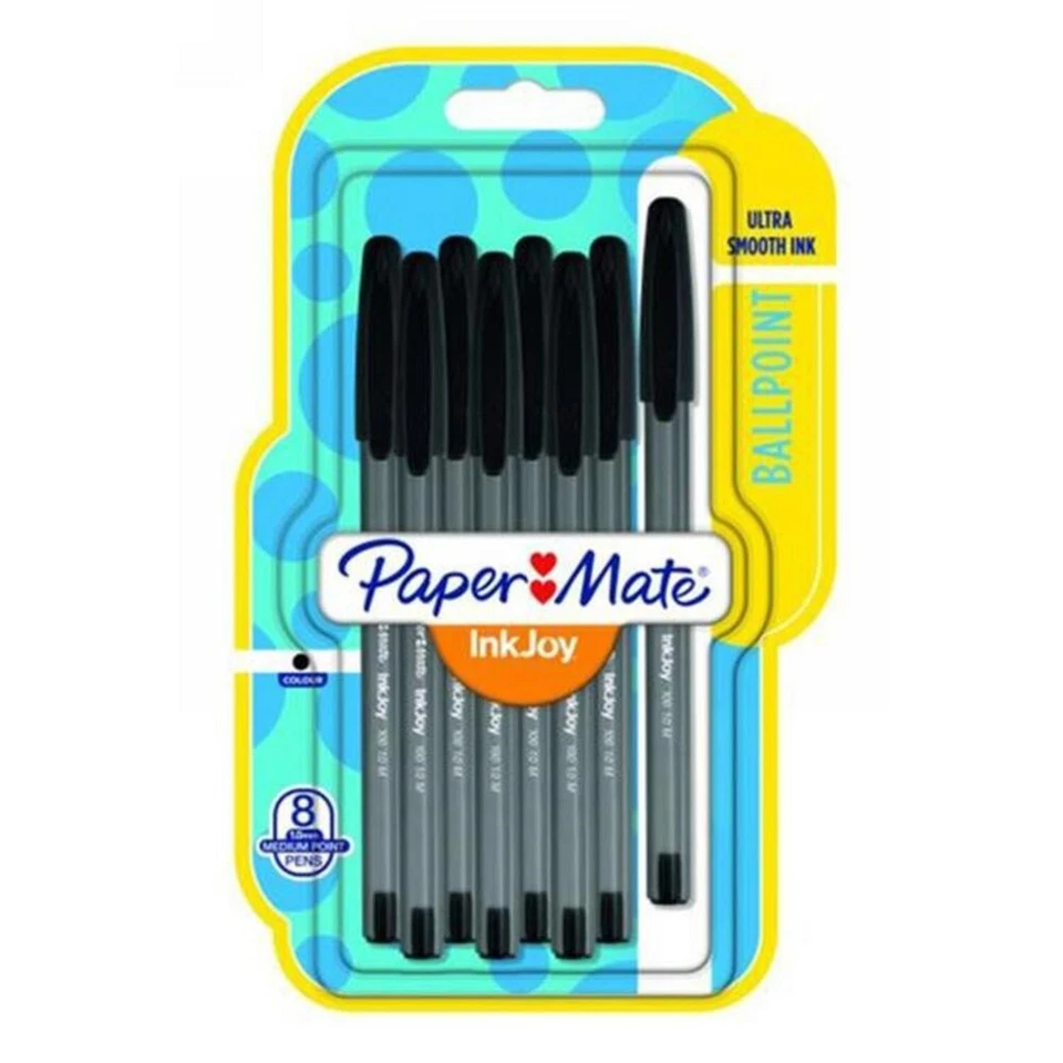 3 x Papermate Inkjoy Black Ballpoint Pens Black Ink With Medium Nib Pack Of 8