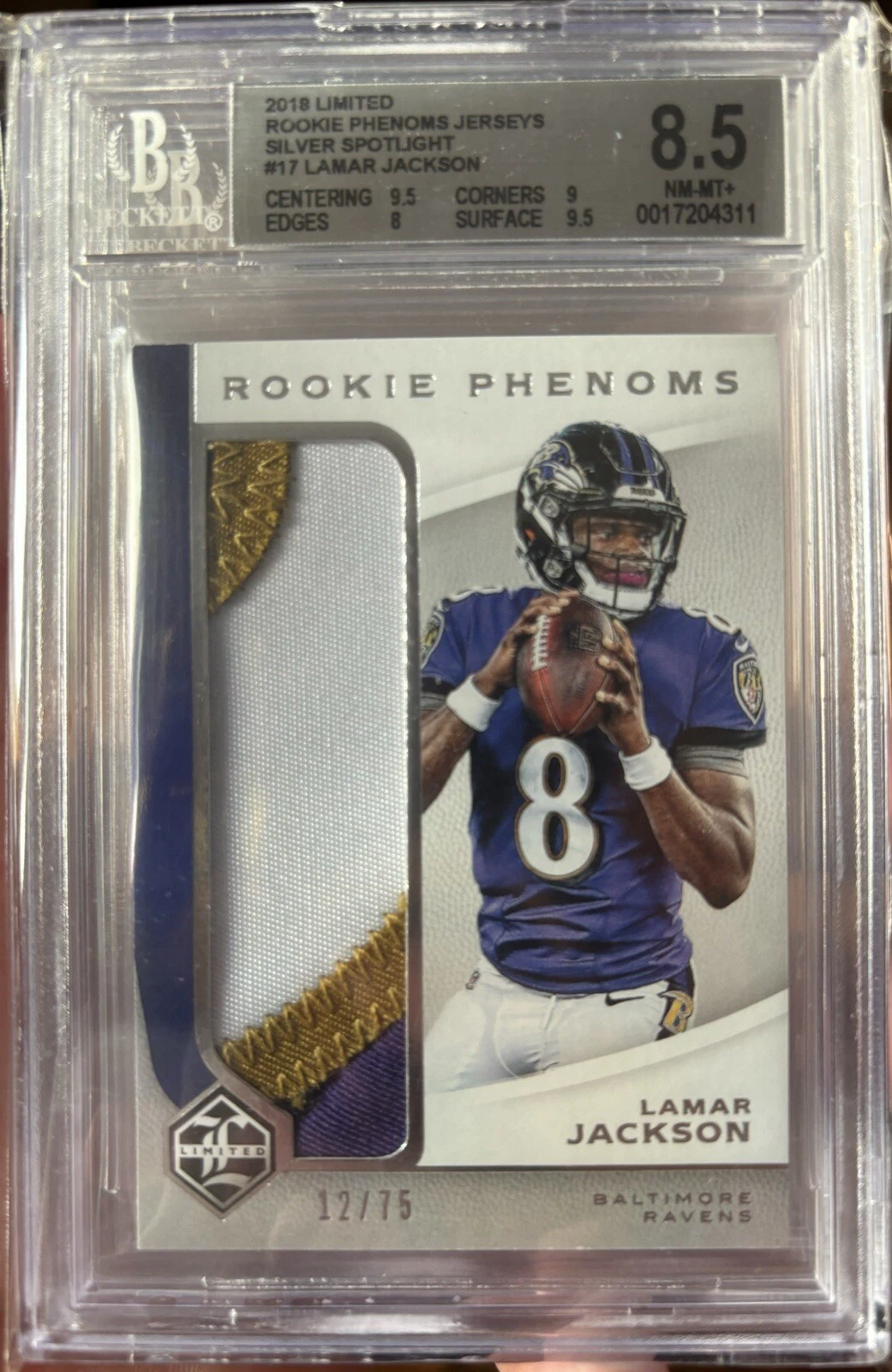 Lamar Jackson Panini Limited Rookie Phenoms Jumbo Relics #RPLJ Silver Spotlight