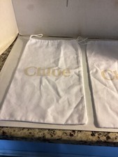 Chloe Drawstring Dust Cover Bag Lined Storage White lot of two 14 X 8 NEW